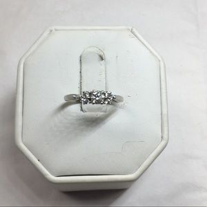 3 stone engagement ring 10K white gold
